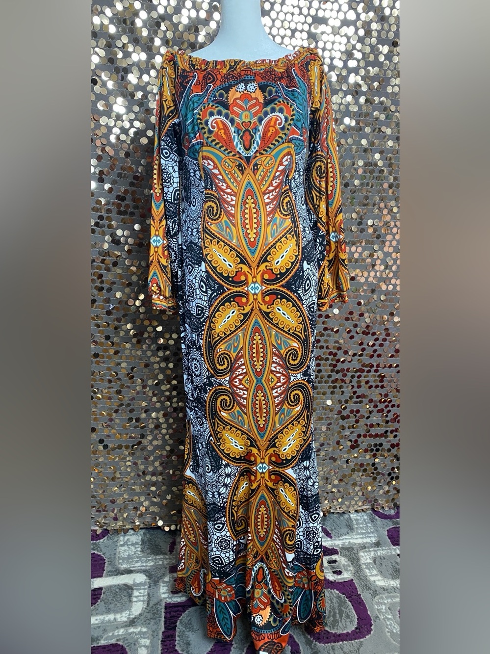 Bohemian Maxi Dress with Vibrant Paisley Print #1524